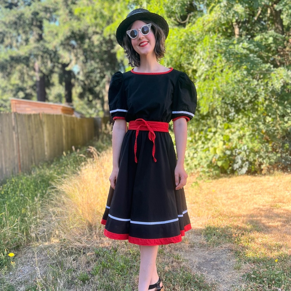 70s Vintage Puff Sleeve Patio Dress